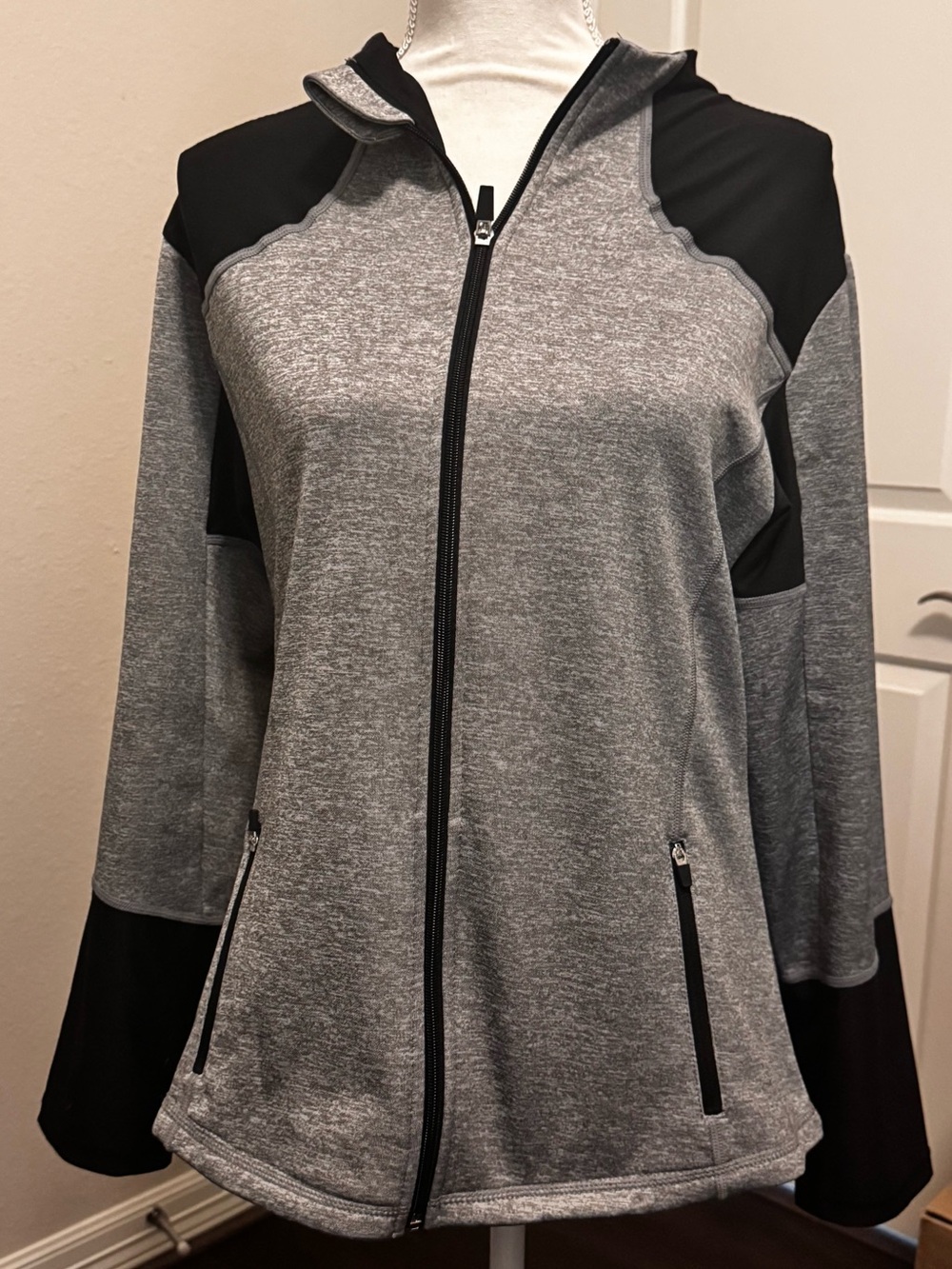 Women’s Gray and Black Colorblock Zip-Up Hoodie
